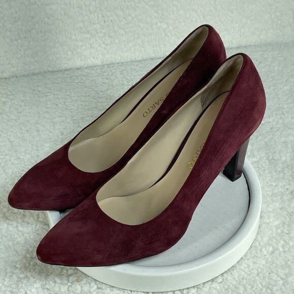 Franco Sarto Heels Womens Sz 8.5M Red Wine Suede Pumps 4 Inch Heels Leather - Picture 2 of 8